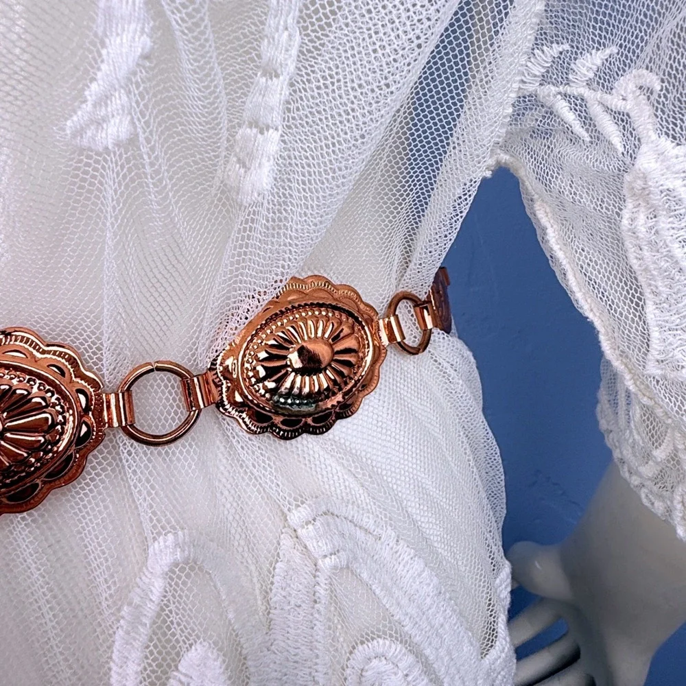 Y2K Concho Chain Belt Womens OS Rose Gold Western Southwestern Boho Thunderbird